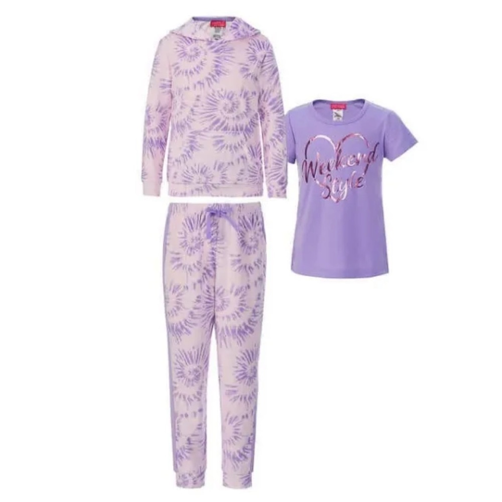 NEW Saint Eve Girls Pink & Purple Tie Dye 3pc PJ Set Large 14/16 & XS 5/6